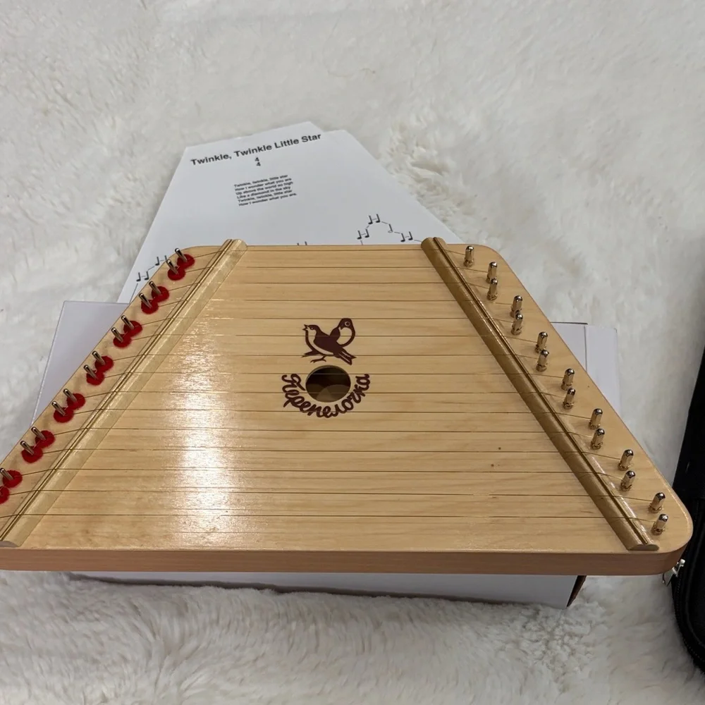 European Expressions Style Lap Harp in Natural Wood with Red Tuning Pins - Picture 17 of 17